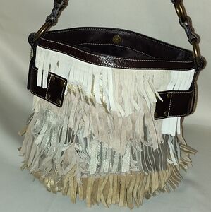 Coach Fringe Leather Hobo Bag - Cream and Brown